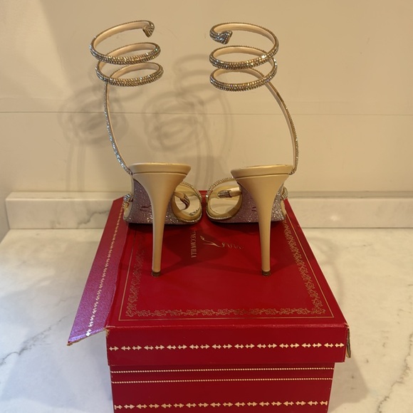 Rene Caovilla "Cleo" sandals  Beige Satin with Golden Shadow Strass crystal 40.5 - Picture 5 of 9